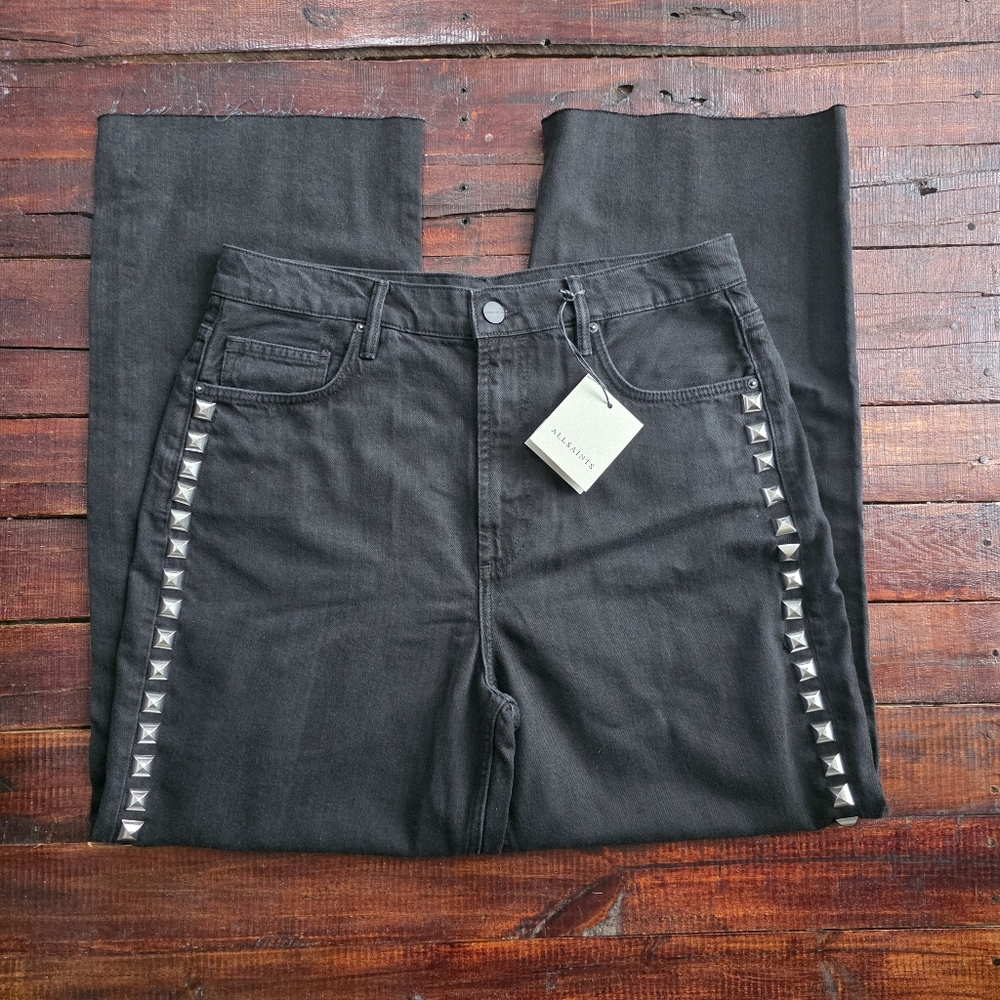 ALLSAINTS BLAKE Studded Denim Black High Rise Jeans NWT Size 32 $279